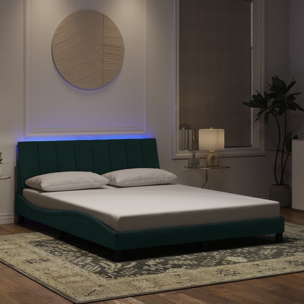 vidaXL Rama łóżka z LED, ciemnozielona, 160x200 cm, aksamitna