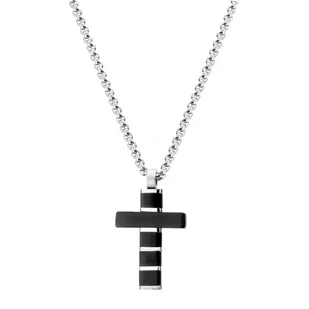 Elegancki czarno srebrny krzyżyk na łańcuszku ze stali szlachetnej - Manoki - Naszyjniki męskie - miniaturka - grafika 1