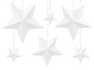 Dekoracje sali - Party Deco Dekoracja wisząca białe gwiazdki - 6 szt. DWG1-008 - miniaturka - grafika 1