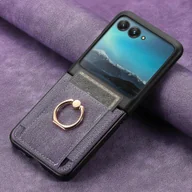 Etui i futerały do telefonów - Skórzane etui na telefon w stylu retro do Motorola Razr 50 Ultra / Razr 50 z gniazdem na kartę i pierścieniem Fioletowy - miniaturka - grafika 1