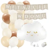 Balony i akcesoria - ZESTAW balonów WITAJCIE W DOMU kraft - chmurka + balony brązowe WITAJ boho powitanie dziecka - miniaturka - grafika 1