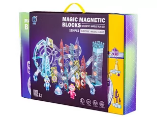Świecące Klocki Magnetyczne, Tor Kulkowy Dla Kulek 129 Elementów Kulodrom - Klocki - miniaturka - grafika 1