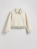 Kurtki damskie - Reserved - Bawełniana kurtka z kołnierzykiem - złamana biel - miniaturka - grafika 1