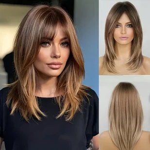 TEMU Elegancka Peruka Ombre Brązowa dla Kobiet - Długa Prosta z Ciemnymi Korzeniami, Syntetyczne Włosy Odporna na Ciepło, Idealna na Codzienne - Inne - miniaturka - grafika 1