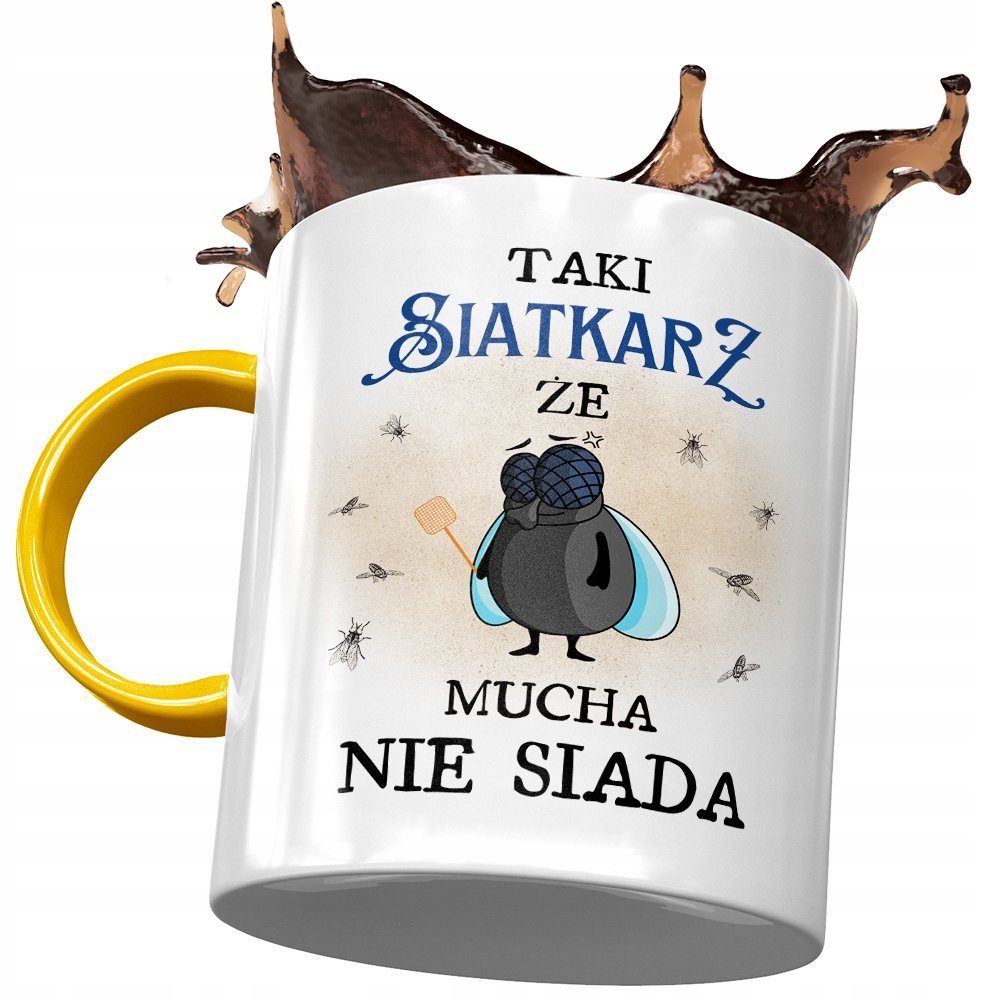 Kubek Żółty Dla Siatkarza Taki Że Mucha Nie Siada z Nadrukiem ze Zdjęciem + Opakowanie na prezent (wzór 02)