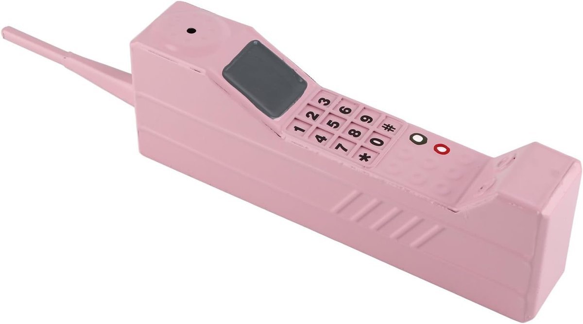 Rekwizyt do telefonu z lat 90., model telefonu komórkowego retro, dekoracja imprez z lat 80., dekoracja salonu, dekoracja biurka (różowy)