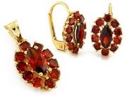 Zestawy biżuterii dla kobiet - Złoty komplet biżuterii 585 kwiatuszki czerwone cyrkonie 5,25g - miniaturka - grafika 1
