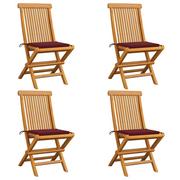 Fotele i krzesła ogrodowe - vidaXL Lumarko Krzesła ogrodowe, czerwone poduszki, 4 szt., drewno tekowe! 3062577 - miniaturka - grafika 1