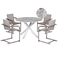Meble ogrodowe - BELIANI Zestaw ogrodowy stół okrągły i 4 krzesła biało-szary aluminium stal nierdzewna blat ze szkła ceramicznego z efektem marmuru meble ogrodowe nowoczesny - miniaturka - grafika 1