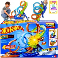 Zabawki konstrukcyjne - HOT WHEELS - LET'S RACE ZESTAW TORÓW POCZWÓRNA PĘTLA KRAKS + AUTKO + EBOOK - miniaturka - grafika 1