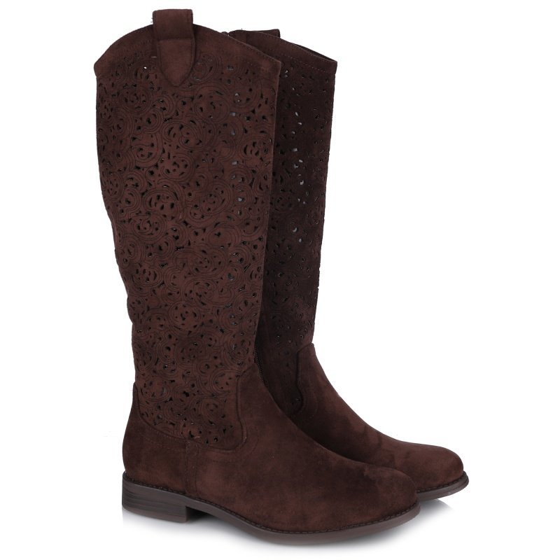 Kozaki damskie ażurowe S.Barski HY61-8023 BROWN R.36