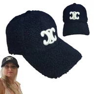 Czapki i chusty sportowe męskie - Czapka Z Daszkiem Wełniana Baranek MODNY DODTAEK LOGO CIEPŁA STYLOWA CZARNA - miniaturka - grafika 1