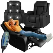 Fotele - Fotel Rozkładany Do Spania Salonu Czarny Masujący Bujany Wypoczynkowy Box - miniaturka - grafika 1