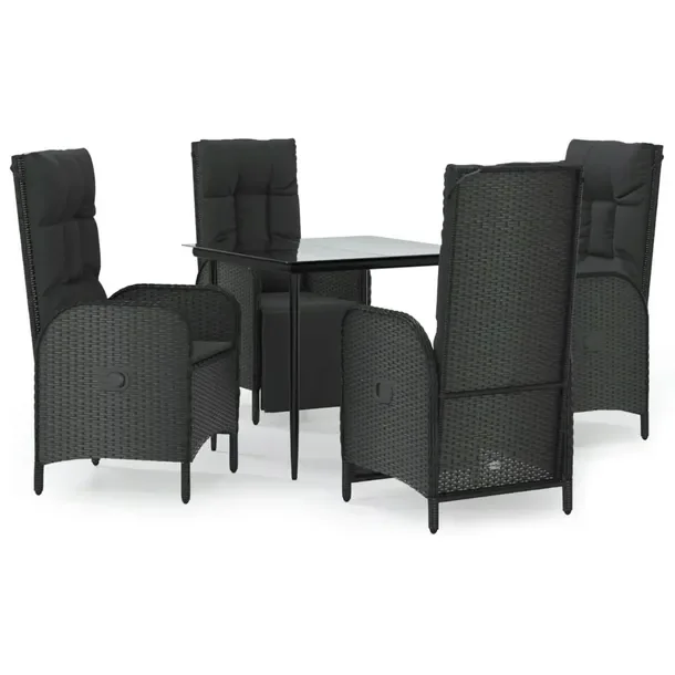Zestaw mebli ogrodowych z rattanem PE, czarny, 4 fotele, stół 80x80x74 cm