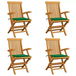 vidaXL Krzesła ogrodowe, zielone poduszki, 4 szt., lite drewno tekowe - Fotele i krzesła ogrodowe - miniaturka - grafika 1
