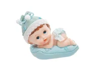 Baby shower i roczek - Party Deco Figurka - Chłopiec z błękitną poduszką - 9,5 cm DF5C - miniaturka - grafika 1