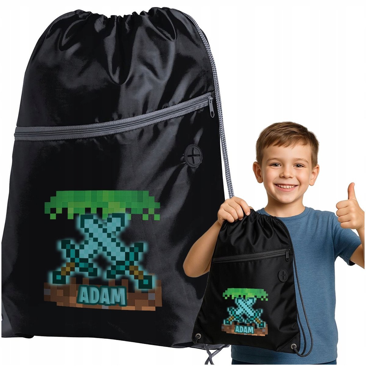 WOREK NA ZAMEK PLECAK SZKOLNY NA BUTY DO SZKOŁY PIKSELE GRA PIXEL MINE