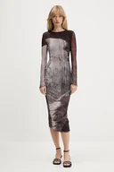 Sukienki - Desigual sukienka ABYSS LACROIX kolor brązowy midi dopasowana 25WWVK01 - miniaturka - grafika 1