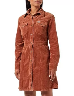 Sukienki - Wrangler Damska sukienka Slim Western Casual, Pony Brown, XXL - grafika 1