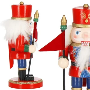 Dziadek do orzechów 15 cm z chorągiewką, drewniany żołnierzyk multikolor, figurka świąteczna - Ozdoby bożonarodzeniowe - miniaturka - grafika 1