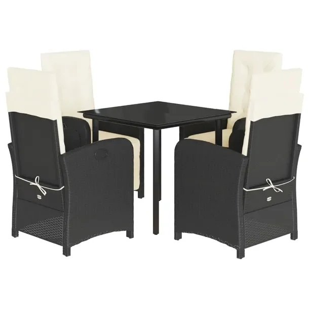Zestaw mebli ogrodowych czarny rattan PE 2 fotele, stół 80x80x74 cm