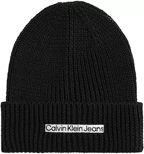 Calvin Klein INSTITUTIONAL Patch Beanie, męska czapka męska, czarna, czarna, jeden rozmiar, czarna, czarna talia, czarny, rozmiar uniwersalny - Czapki męskie - miniaturka - grafika 1