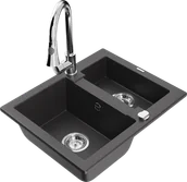 Zlewozmywaki z baterią - Mexen Carlos zlewozmywak granitowy 1,5-komorowy z baterią kuchenną Elia, czarny nakrapiany - 6518-76-670101-00 - miniaturka - grafika 1
