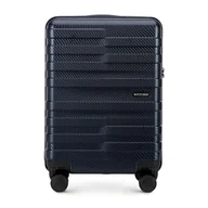 Walizki - Walizka kabinowa z polikarbonu w poziome pasy granatowa - miniaturka - grafika 1