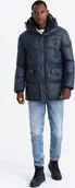 Kurtki męskie - Kurtka męska Ombre Męska długa kurtka puffer z zapinanymi kieszeniami granatowa V3 OM-JALJ-0186 L - miniaturka - grafika 1
