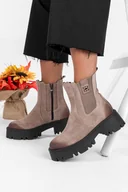 Botki damskie - Beżowe botki skórzane damskie na platformie z gumką złota ozdoba PRODUKT POLSKI Casu 60453-38 - miniaturka - grafika 1