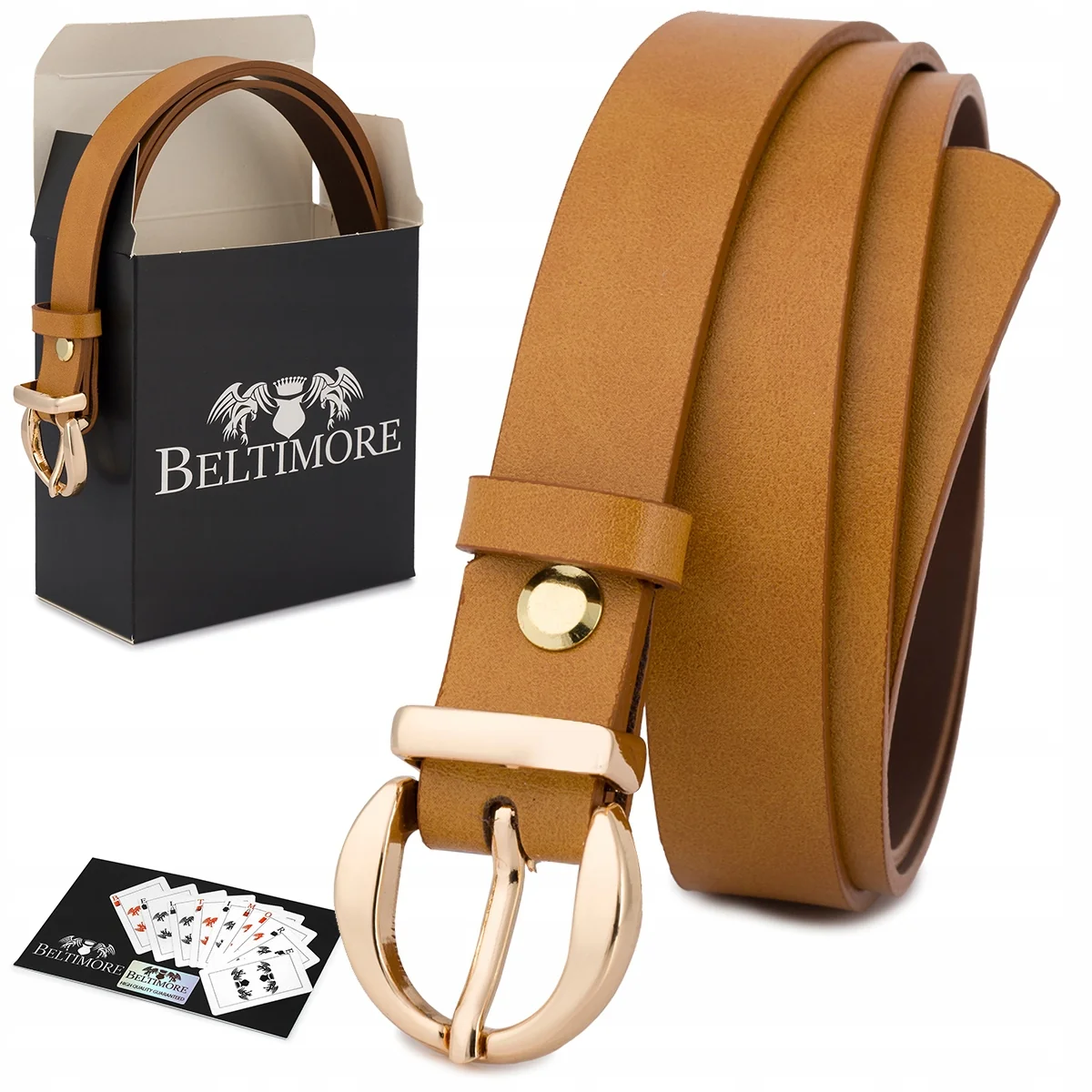 Skórzany pasek damski do spodni sukienki camel skóra nat 1,8 cm Beltimore