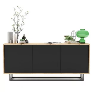 Komoda Do Salonu, Loft, Apollo, 168X35X72 Cm, Dąb Wotan, Czarny, Mat - Komody - miniaturka - grafika 1