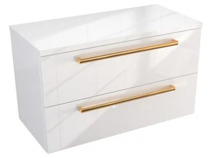 Szafka Wisząca Z Blatem ATH 80 cm - Biały Wysoki Połysk - Uchwyty Złote Polerowane - Szafki łazienkowe - miniaturka - grafika 1