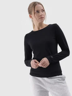 Longsleeve slim gładki damski 4F 4FWMM00TLONF376-20S Czarny - Koszulki i topy damskie - miniaturka - grafika 1