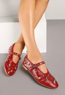 Baleriny - Czerwone Balerinki Ozdobione Paskiem i Metalicznymi Aplikacjami Erathira - Renee - miniaturka - grafika 1