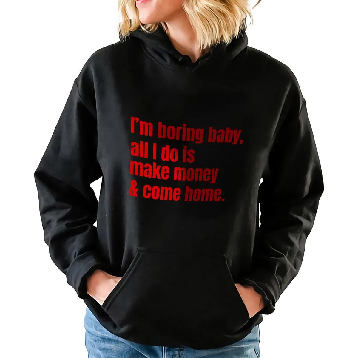 CZARNA BLUZA DAMSKA Z Kapturem I'M BORING BABY ZABAWNE GRAFIKI Rozmiar XL