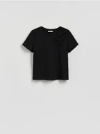 Koszulki i topy damskie - Reserved - T-shirt oversize z aplikacjami - czarny - miniaturka - grafika 1