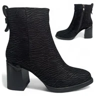 Botki damskie - Botki Damskie SKÓRZANE na Obcasie Eleganckie Wsuwane Jesienne Barski 40 - miniaturka - grafika 1