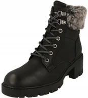 Botki damskie - TOM TAILOR CZARNE ZIMOWE BOTKI Z FUTERKIEM I OBCASEM SŁUPEK 37 6AA - miniaturka - grafika 1