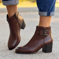 Botki damskie - Brązowe ze skóry eko botki damskie na obcasie Sergio Leone Bt604 - miniaturka - grafika 1