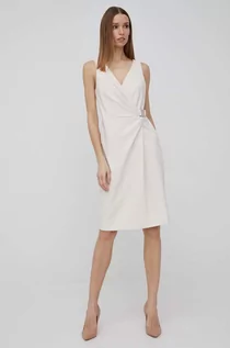 Sukienki - Ralph Lauren Lauren Lauren sukienka kolor beżowy mini dopasowana - grafika 1