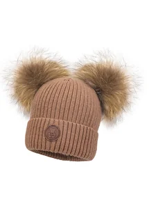 Dziewczęca czapka na zimę IZIZ z dwoma pomponami dębowy - Czapki dla dzieci - miniaturka - grafika 1