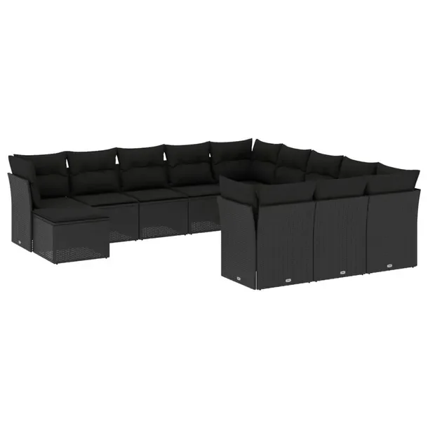 Zestaw wypoczynkowy rattan PE 4xnarożne + 7xśrodkowe + stołek, czarne, 6