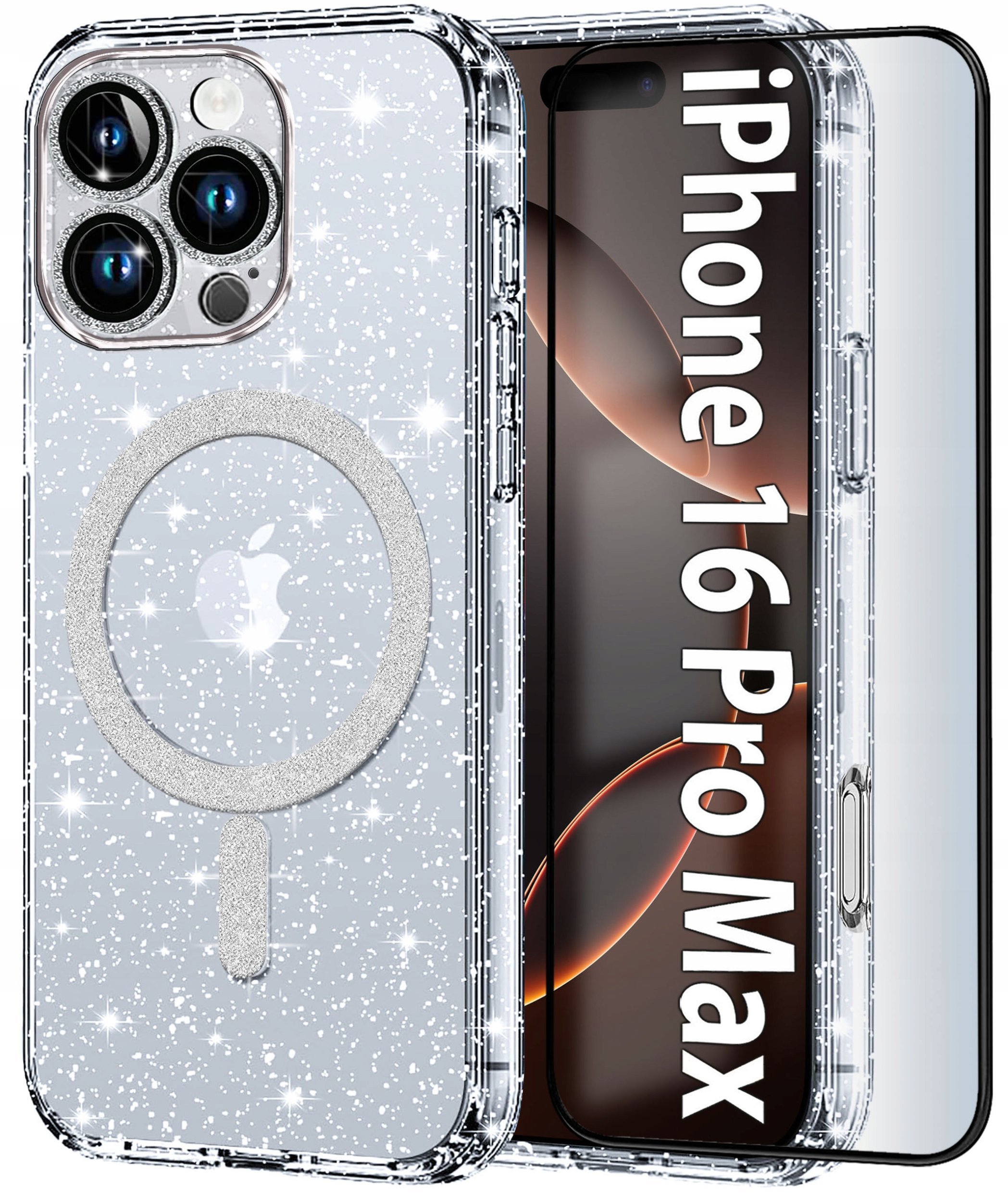 Etui do iPhone 16 Pro Max BROKATOWE do MagSafe CLEAR SHINE Szkło na ekran