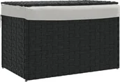 Kosze na bieliznę - vidaXL Kosz na pranie z pokrywą czarny 55,5x35x34 cm z polirattanu - miniaturka - grafika 1