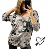 Bluzki damskie - SWETER DAMSKI WISKOZA długi rękaw tunika jak jedwab luźny 46 48 3XL 4XL - miniaturka - grafika 1
