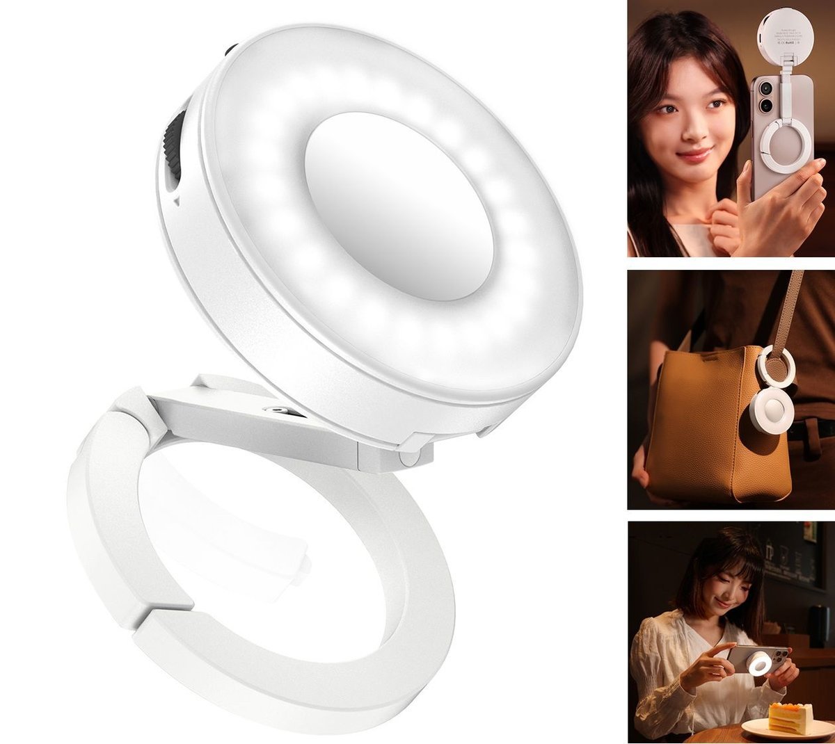 Lampa Lampka Led + Lusterko Magnes Magsafe Do Telefonu Selfie Vlog Ulanzi / Ml05 / Biały