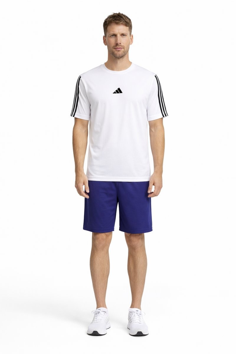 ADIDAS BIAŁY T-SHIRT Z CZARNYM LOGO I PASKAMI NA RĘKAWACH S I4A
