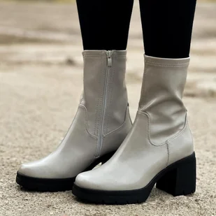 Szare ze skóry eko botki damskie na obcasie Sergio Leone Bt206 - Botki damskie - miniaturka - grafika 1