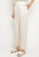 Spodnie damskie - Jasnobeżowe Satynowe Spodnie w Eleganckim Stylu z Szeroką Nogawką Liovene - miniaturka - grafika 1